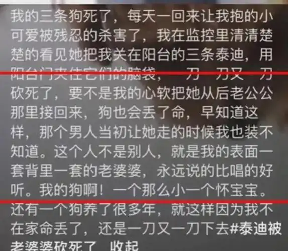 婆婆砍死家里3条狗被儿媳赶回老家网友宁可养狗也不养婆婆