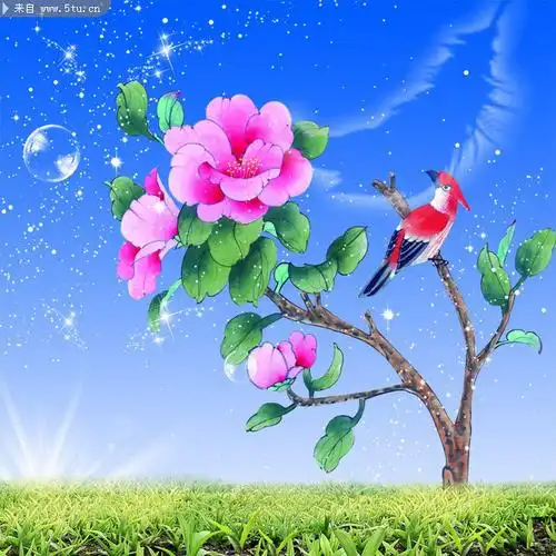 工笔花鸟画图片 家居喷绘墙素材-大自然-百图汇素材网