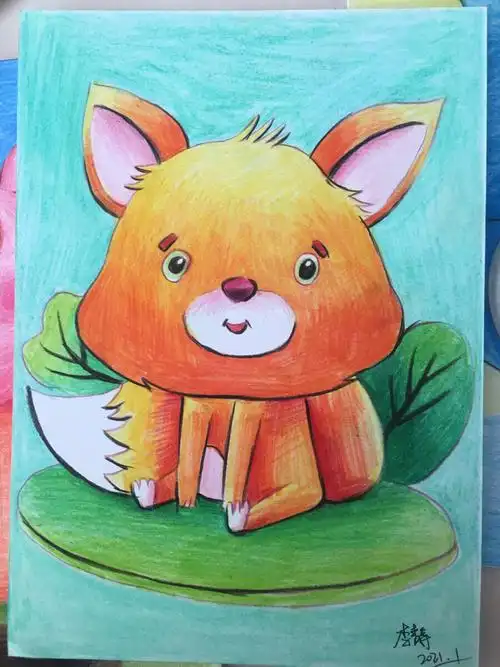 卡通彩铅画 母子可爱卡通彩铅画