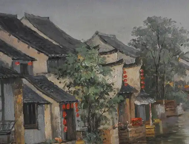 李玲姬《江南水乡no3》 布面风景油画 何乐不为文化