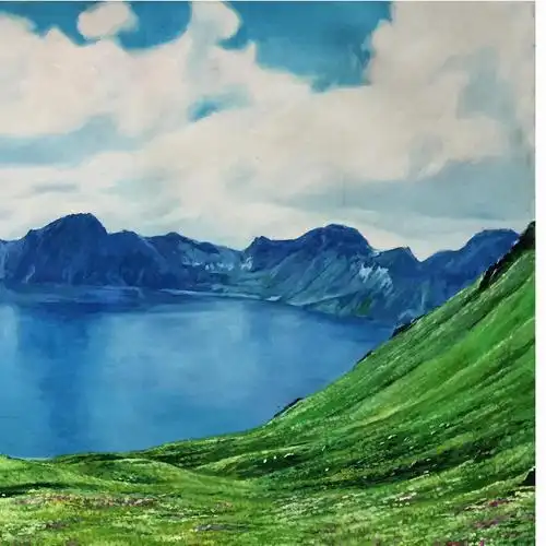 (朝鲜)金永日《天池的春天》白虎美术创作社