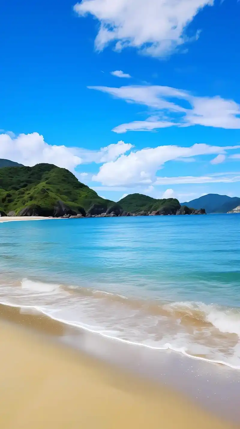 海边景色美轮美奂,有蓝天,白云,碧海,金沙滩,你可以感受到温 - 抖音