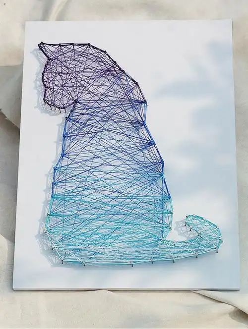 星空猫纱线画立体钉子绕线画摆件手工diy材料星空喵材料包木板已打好