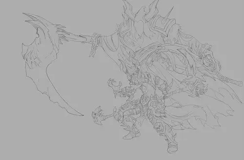 润色画法  过程图   死神 镰刀 骷髅 暗黑