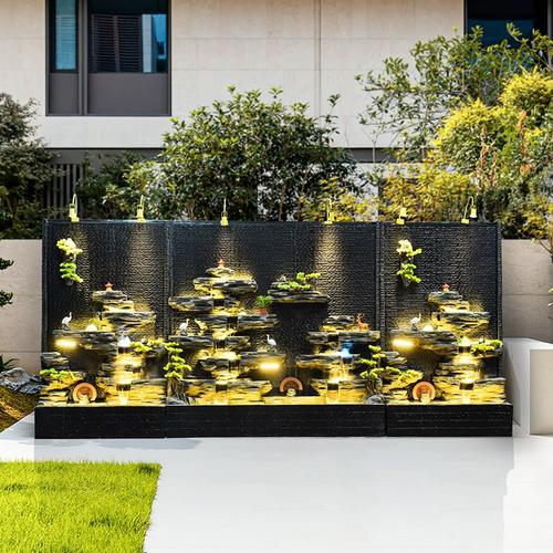 流水墙水幕墙别墅庭院玄关隔断屏风酒店办公室装饰假山鱼池摆件