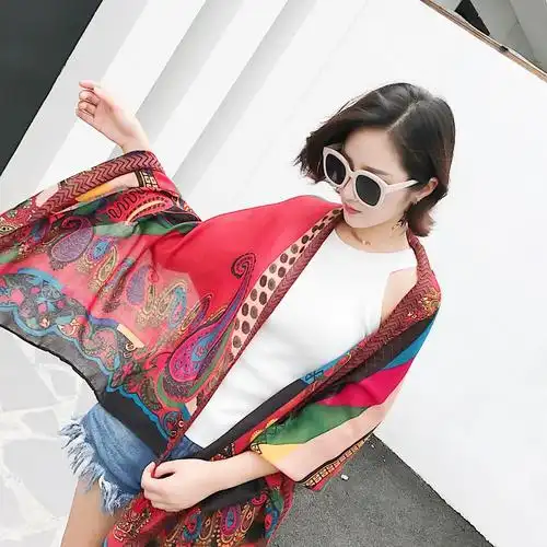 开车防晒披肩沙滩巾夏季多功能百变围巾海边超大丝巾披风薄款