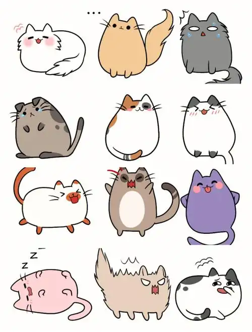 免抠素材30可爱卡通猫咪十二件套