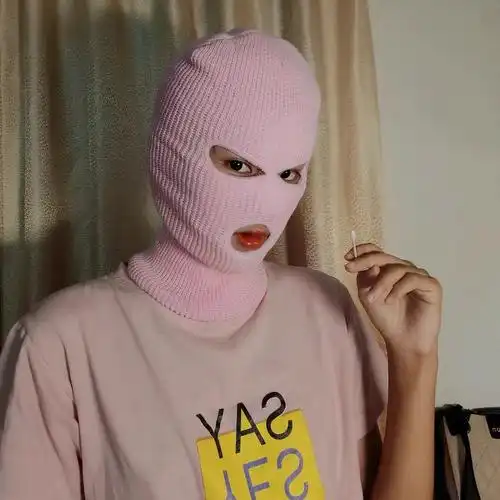 csgo悍匪头套粉色秋冬季男女保暖针织棉帽毛线帽搞怪防风全脸防寒土匪