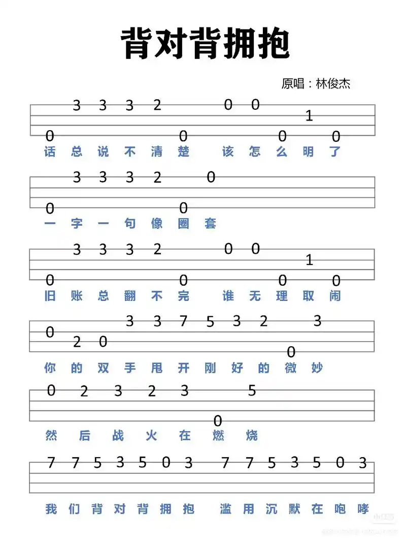 《背对背拥抱》尤克里里指弹谱.#尤克里里#尤克里里推荐#乐谱 - 抖音