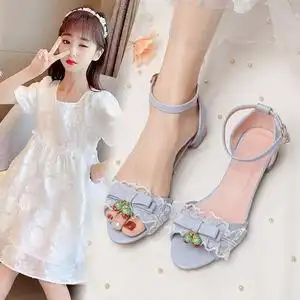 女童高跟凉鞋2022夏季可爱草莓公主鞋7-14岁大童中小学生儿童鞋子