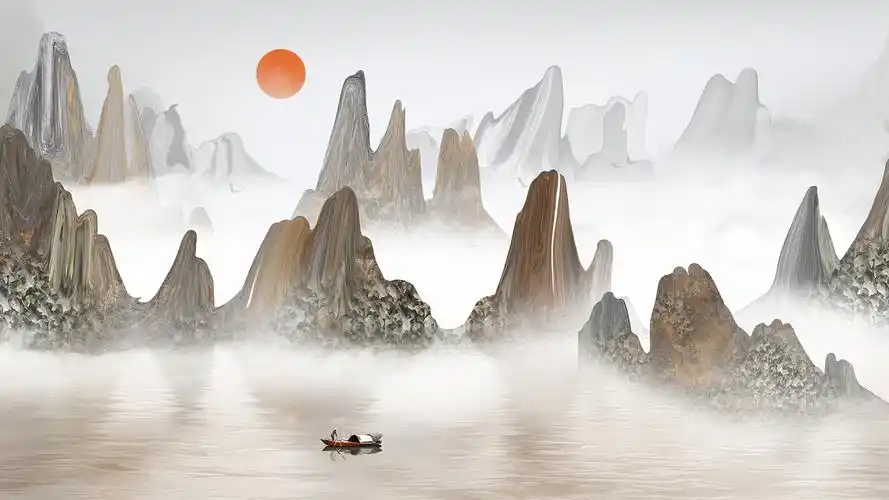 4k淡雅清新新中式山水美景视频背景ae模板新中式水墨背景