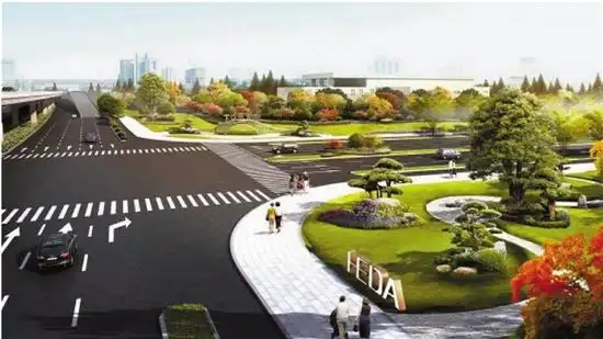 设计,道路以植物造景观为主,比如通过植物组团,结合景观小品营造交叉