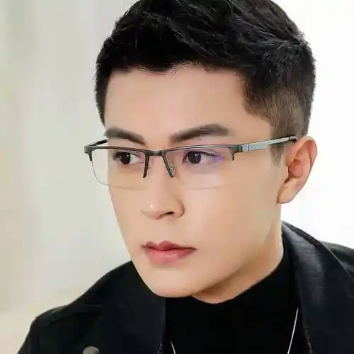 近视眼镜男成品半框超轻钛合金配防蓝光眼镜变色眼镜防辐射平光镜