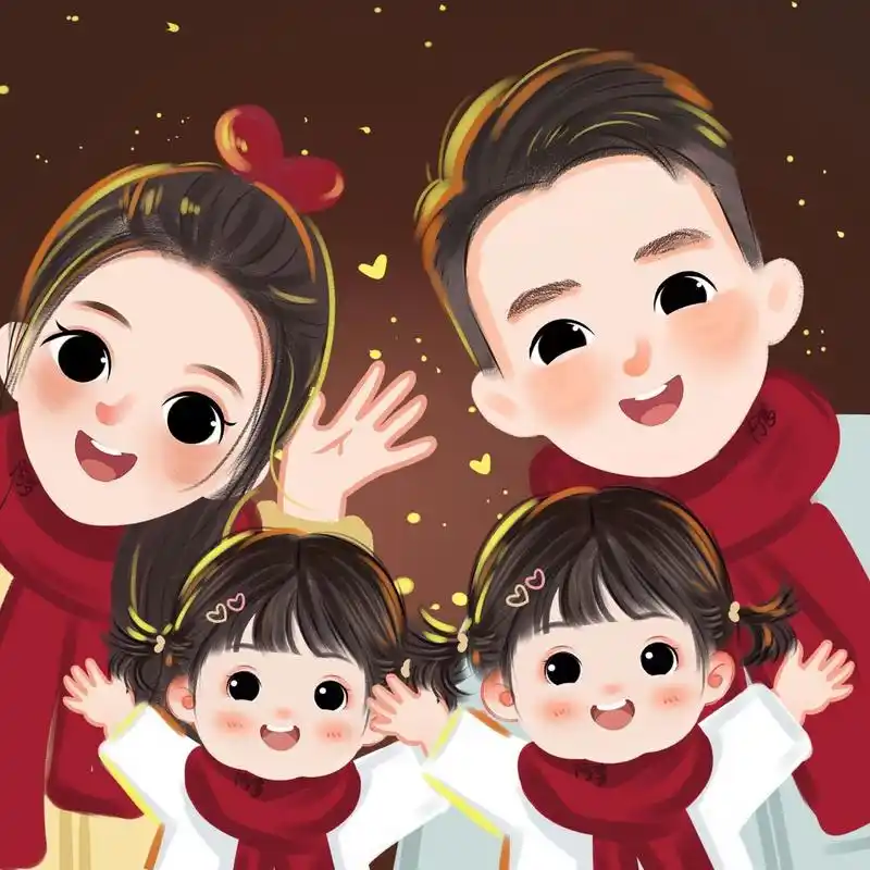 冬日全家福头像~一家三口一家四口都有啦7615 阿梦原创亲子手绘