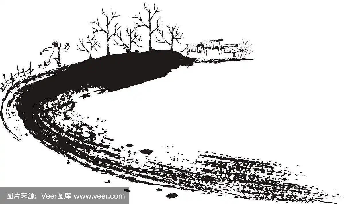 风景,小路,水墨画,墨水和刷子,自然