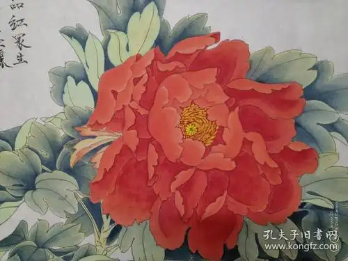 于非闇款红牡丹手绘未装裱