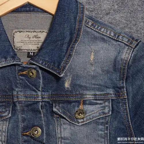 2015年秋季芭韩新品长袖短款收腰翻领修身开襟纽扣水洗女式牛仔外套