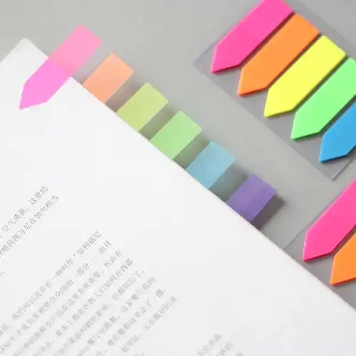 简约纯色pet索引手账分类纸荧光便签贴5色7色记事贴创意文具
