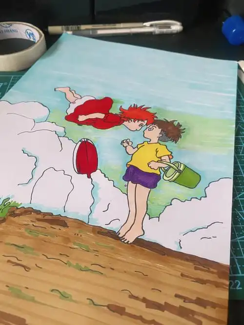 马克笔绘画宫崎骏波妞附过程