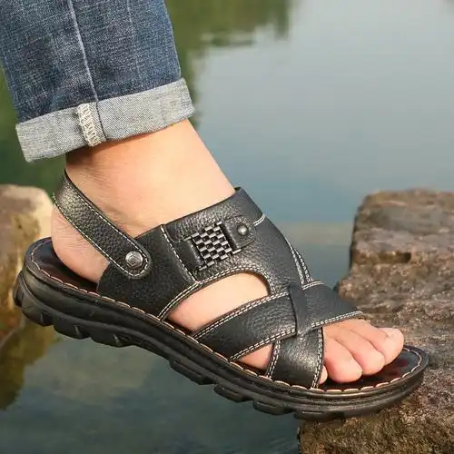 卡森亚凉鞋男士夏季头层牛皮厚底两用凉拖鞋透气皮凉鞋休闲沙滩鞋