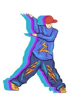 手绘卡通跳街舞的男孩