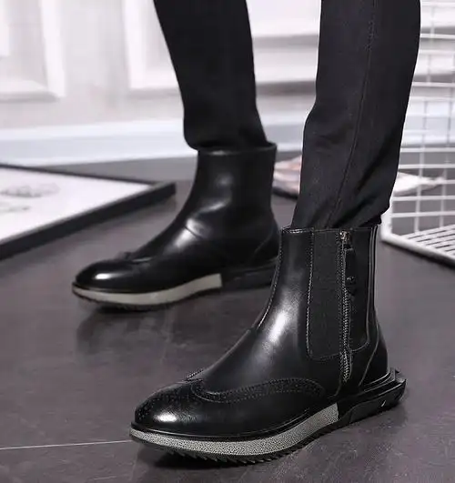 厂家直销英伦马丁靴**男士中筒靴休闲保暖鞋侧拉链布洛克男鞋.