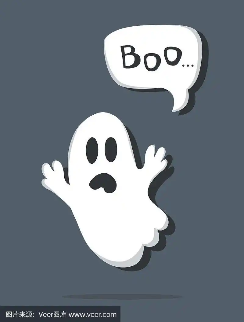 问候海报或卡片的万圣节与一个可怕的卡通鬼和感叹boo.