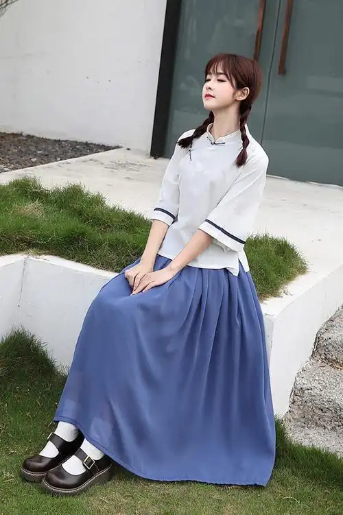 学生民国风五四青年装复古风毕业班服青年演出服中国风改良旗袍茶艺服