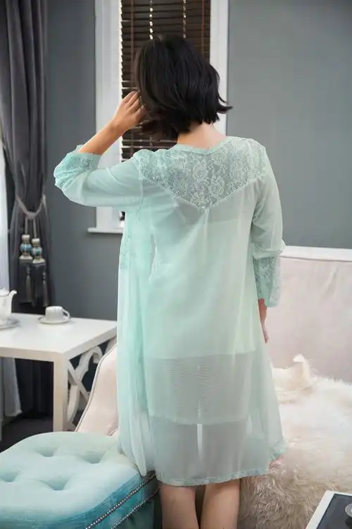 女神睡袍带胸垫睡裙女士夏秋性感公主宫廷网纱蕾丝睡衣家居服