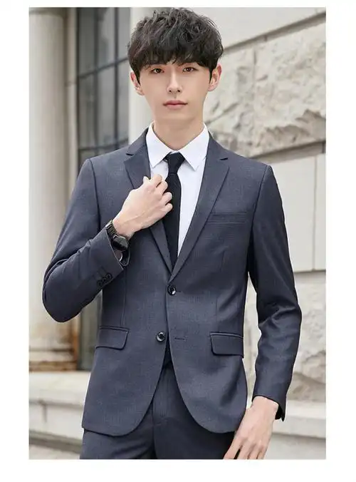 男士西服套装商务职业装外套修身礼服小西装西服套装男 黑色双扣(西服