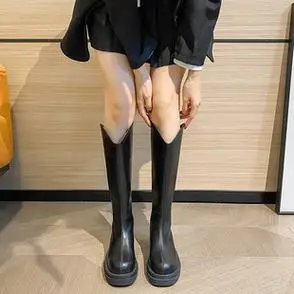 2022秋冬v口长筒靴子胖mm粗腿长靴胖妹妹大筒围骑士女靴大码