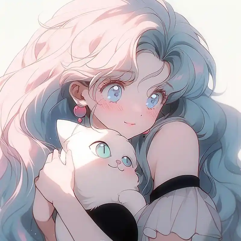 粉蓝色头发的少女抱着小猫咪.#女生头像 #优质头像 #抱猫头 - 抖音