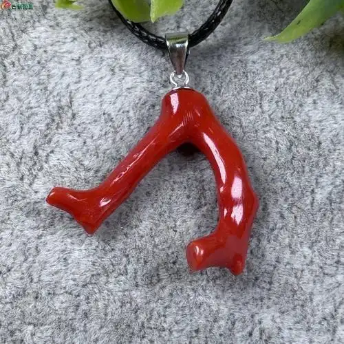 精美 天然红sh枝银吊坠