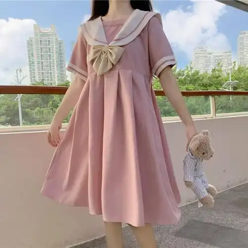 学院风初恋小众高腰海军领连衣裙女夏季2022新款收腰甜美可爱裙子