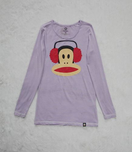 外贸美国大品牌春秋街头女紫罗兰莫代尔卡通印花圆领修身长袖t恤