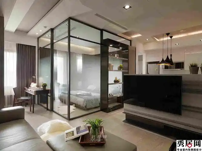 简约家装小户型客厅卧室玻璃门隔断装修效果图 卧室铝合金推拉玻璃门
