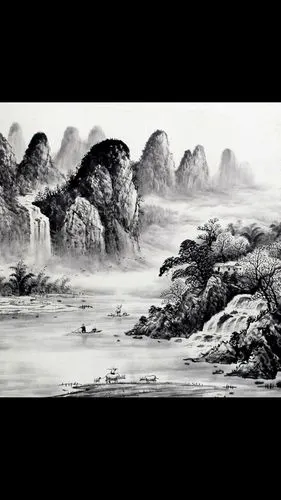 《中国山水画》1——本课重点:学习山水画淡彩着色的方法及山坡画法