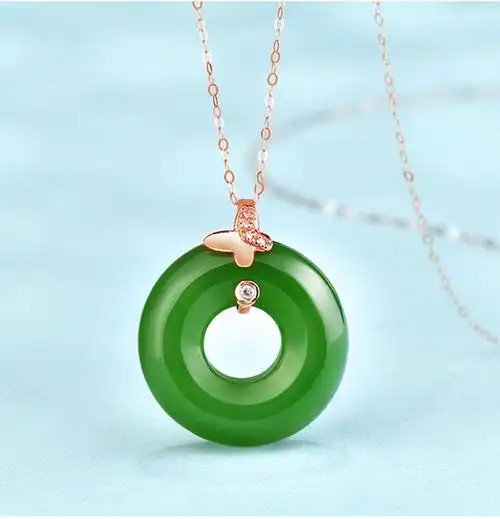 大和之美/大和之美 玉石项饰18k金碧玉平安扣吊坠女士和田玉挂件