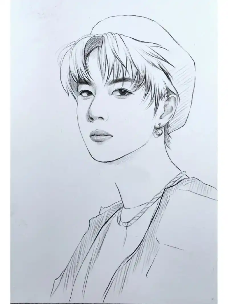 36人物线描|王一博呀99 今天心血来潮,画了一张一啵~视频没空剪 帅