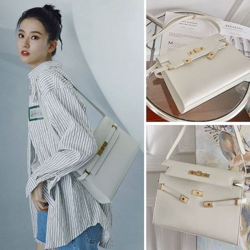 刘雯明星同款曼哈顿凯莉包2021新款高级感牛皮手提单肩斜挎女包包