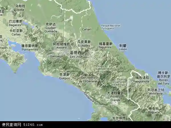哥斯达黎加地形图 - 哥斯达黎加地形图高清版 - 2021年哥斯达黎加地形