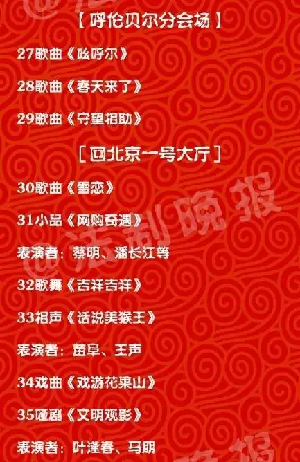 2016央视春晚节目单一览 含分会场节目(第一份)