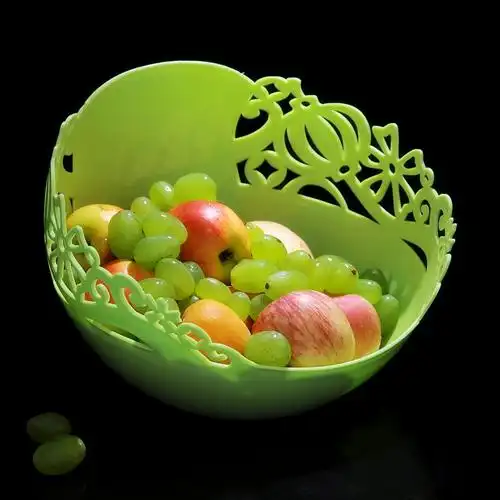 商品名称:圆形雕花镂空多用水果盘 糖果盒--绿色