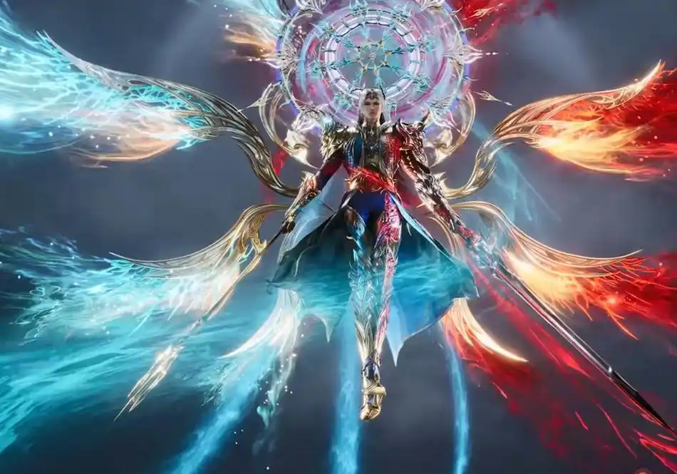 唐三双神共存神装,海神八翼被染红,手执两大神器,正脸很像小舞