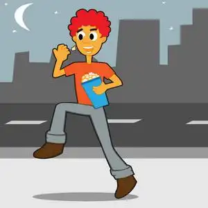 一边吃爆米花卡通插图在夜间行走的人照片