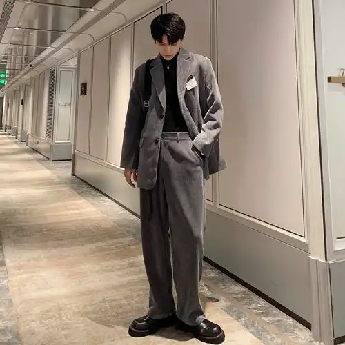 hualun秋冬款高级感休闲西服套装男韩版痞帅潮流宽松西装暴徒外套