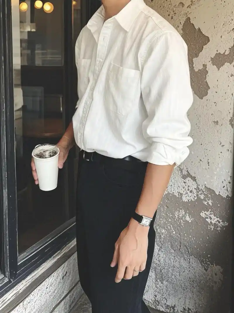 男生穿搭无法绕过的白衬衫,帅麻了!韩系剪裁,翻领勾勒痞帅轮廓
