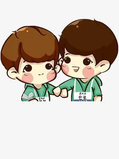 手绘可爱两个男子