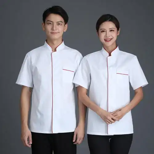 厨师工作服短袖夏季透气餐饮食堂厨房白色衣服酒店工作制服