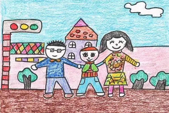 一家三口去旅行父亲节儿童画